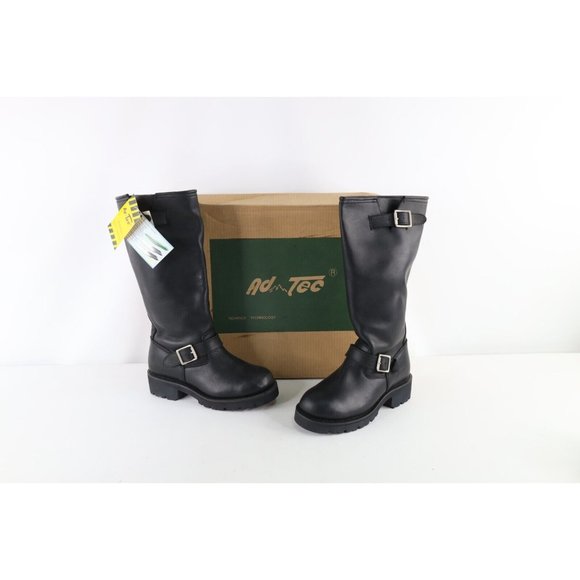 NOS Vintage 90s Mens 8 Tall Leather Engineer Motorcycle Riding Work Boots Black